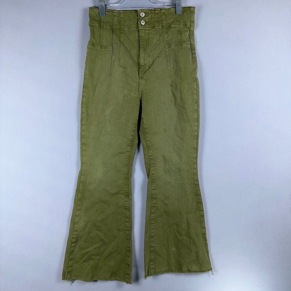 We The Free Jayde Flare Jeans Womens Size 32 High-Rise Stretch Army Green